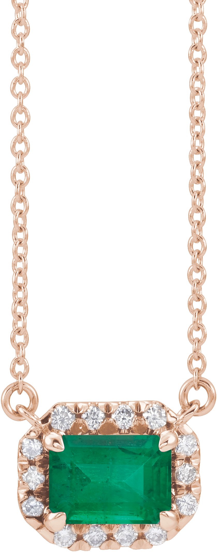 French-Set Halo-Style Necklace or Center - Natural Emerald