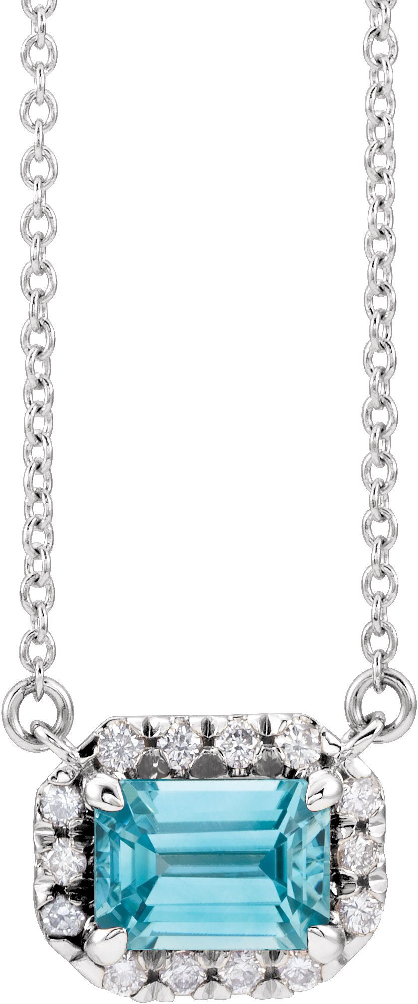 French-Set Halo-Style Necklace or Center - Natural Blue Zircon