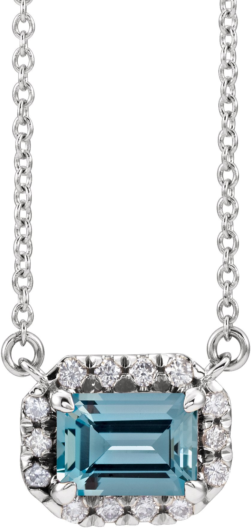 French-Set Halo-Style Necklace or Center - Natural Aquamarine
