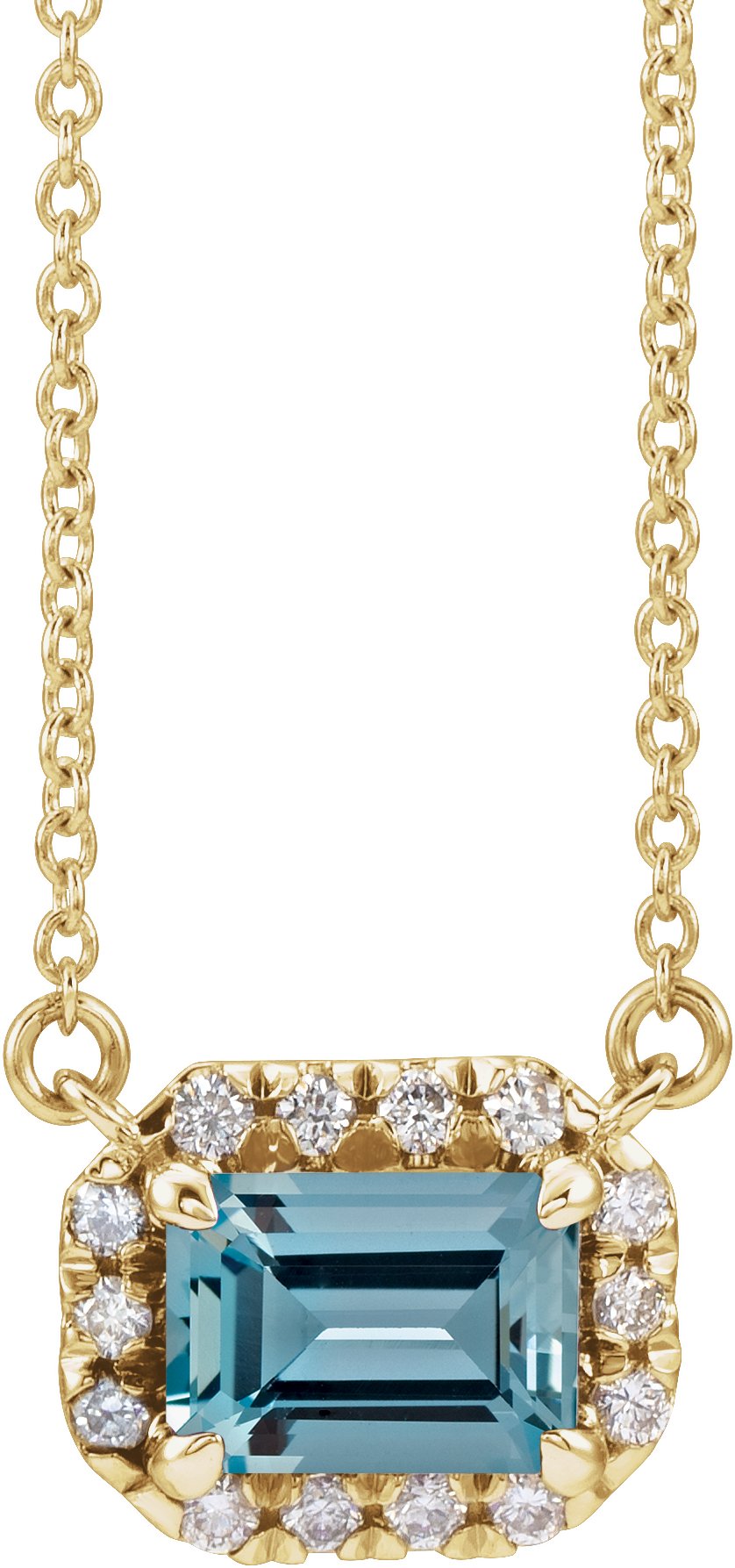 French-Set Halo-Style Necklace or Center - Natural Aquamarine