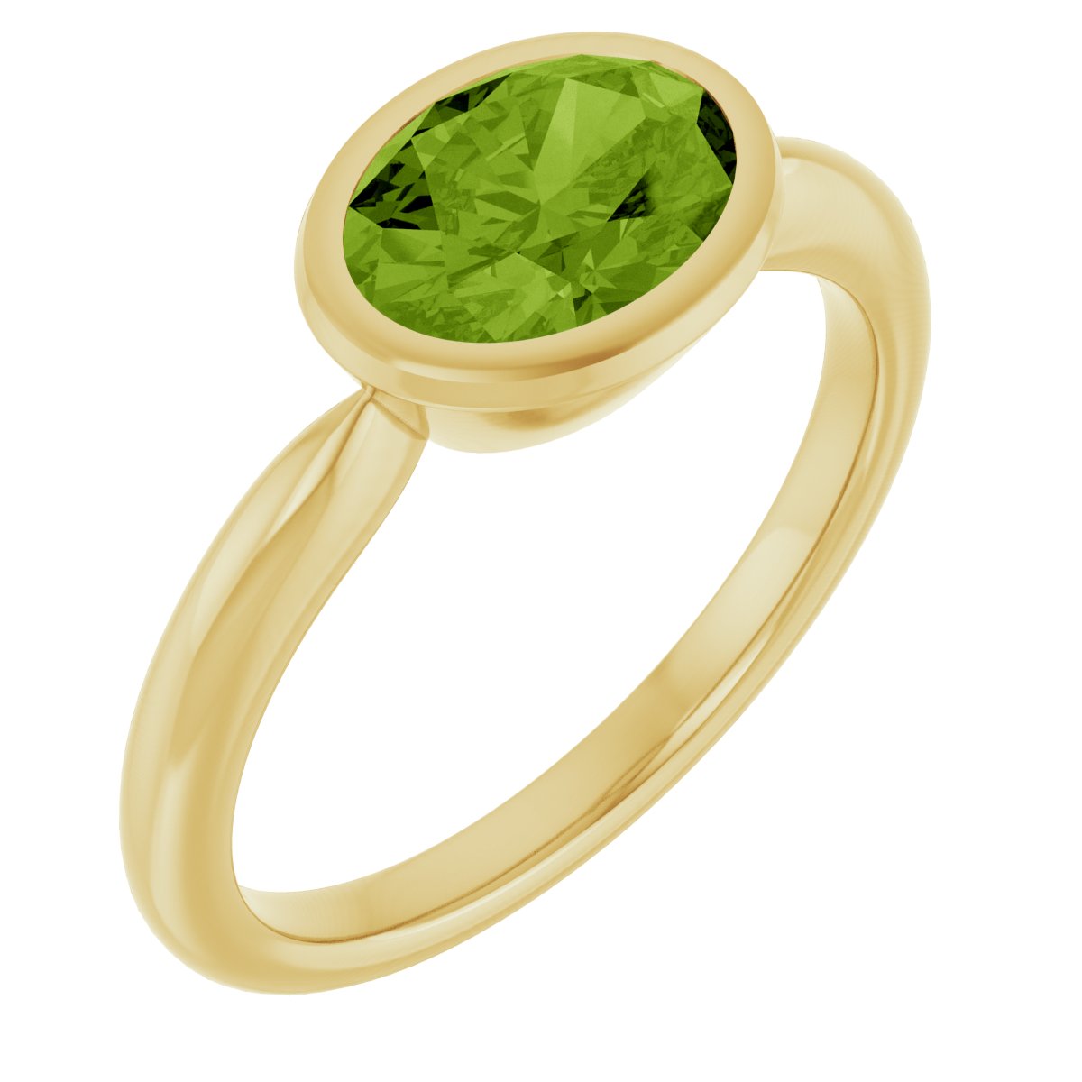 Bezel-Set Solitaire Ring     -  Natural Peridot