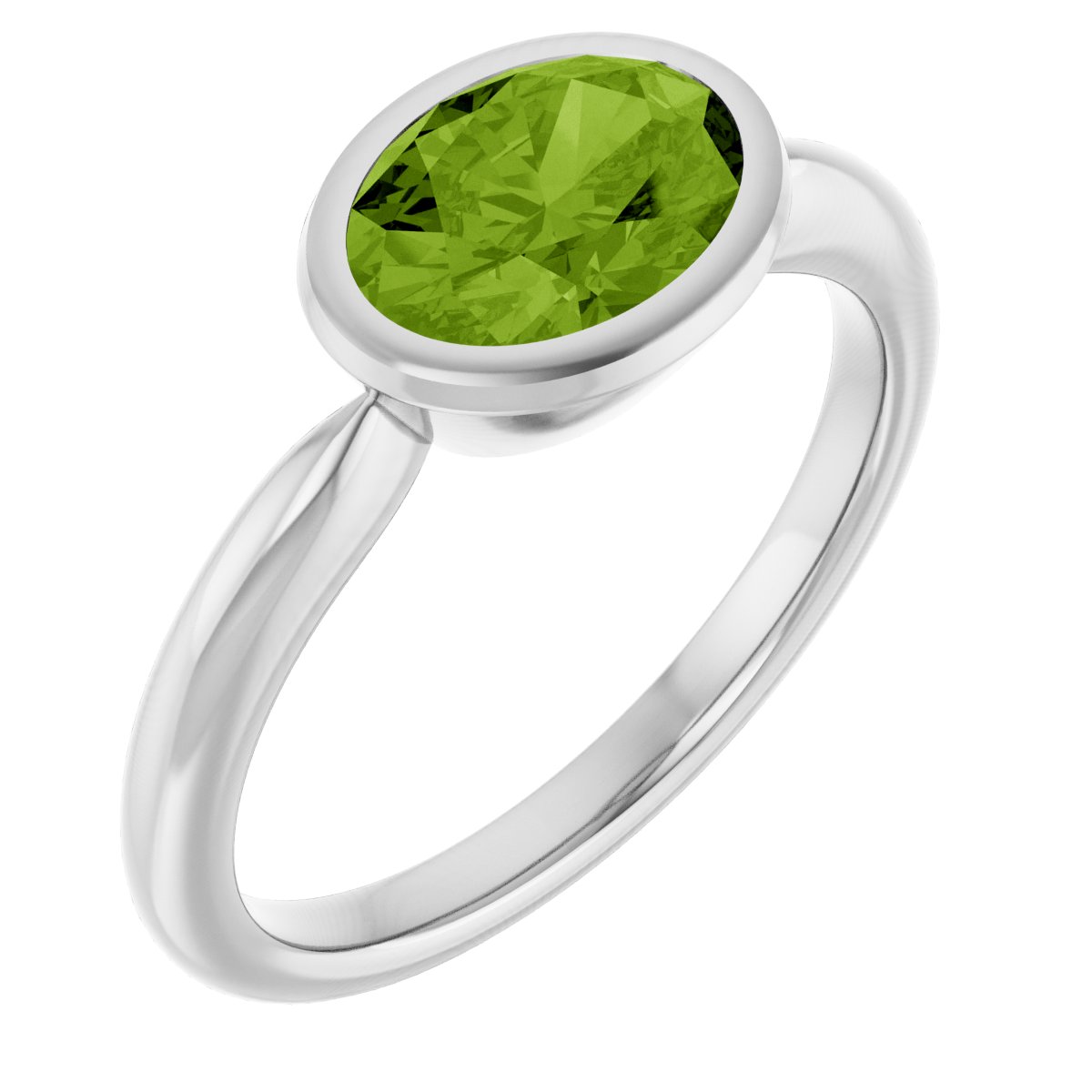 Bezel-Set Solitaire Ring     -  Natural Peridot