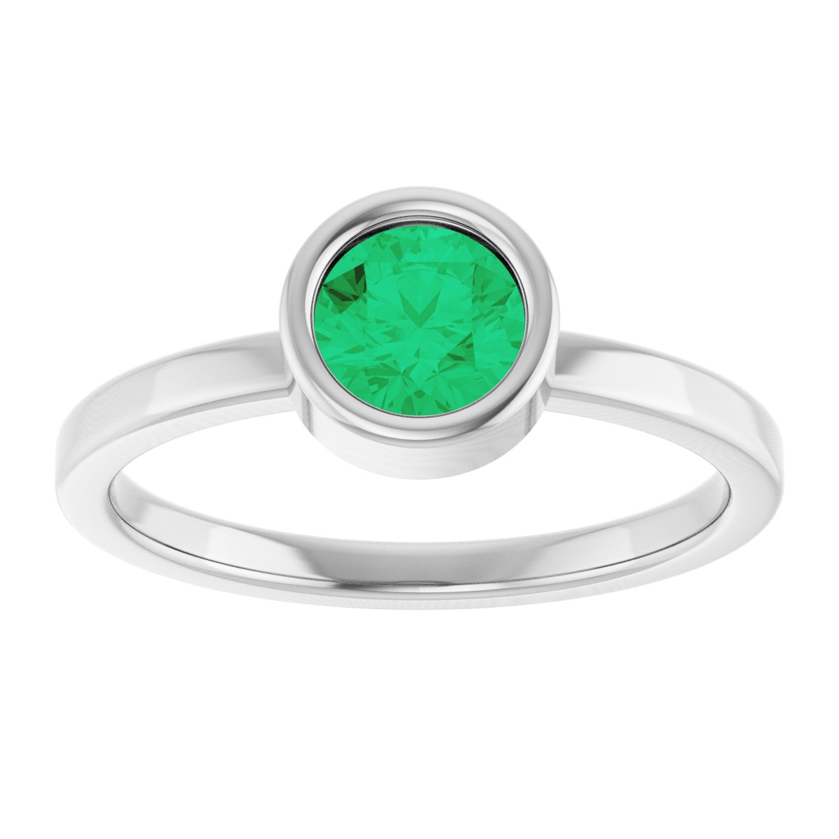 Bezel-Set Solitaire Ring -  Natural Emerald
