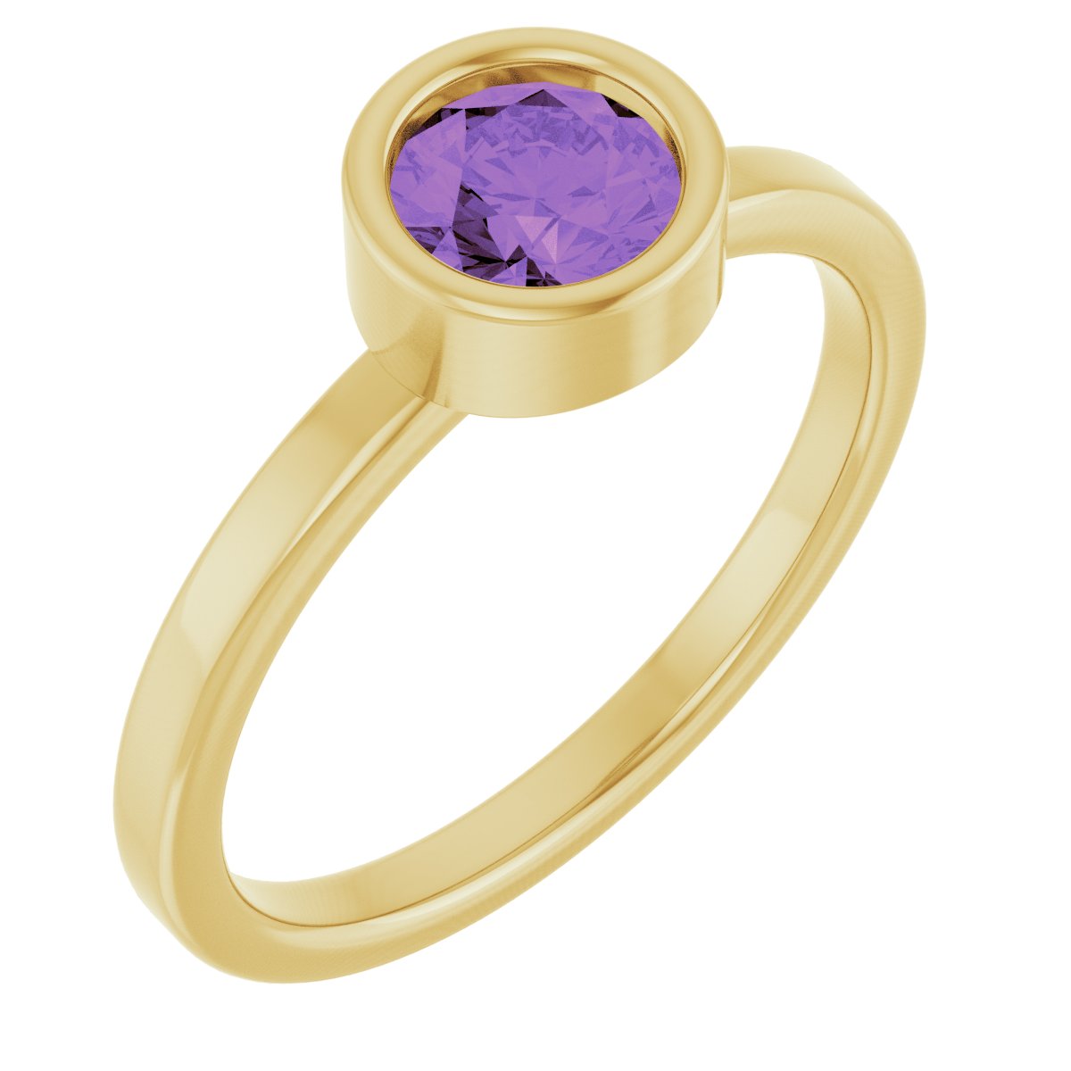 Bezel-Set Solitaire Ring -  Natural Amethyst