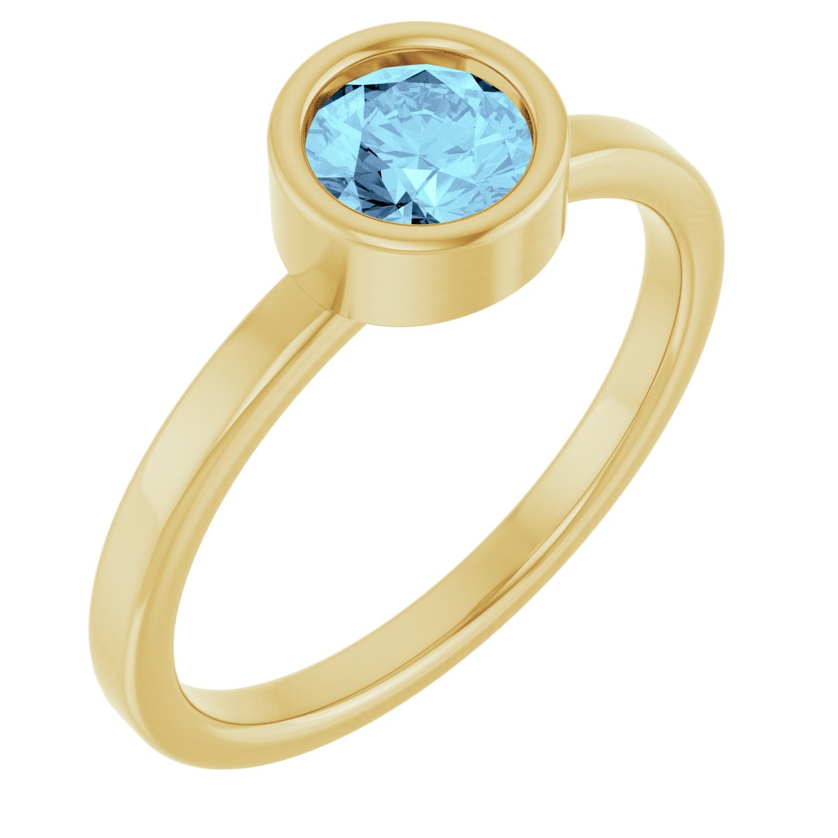 Bezel-Set Solitaire Ring -  Natural Aquamarine