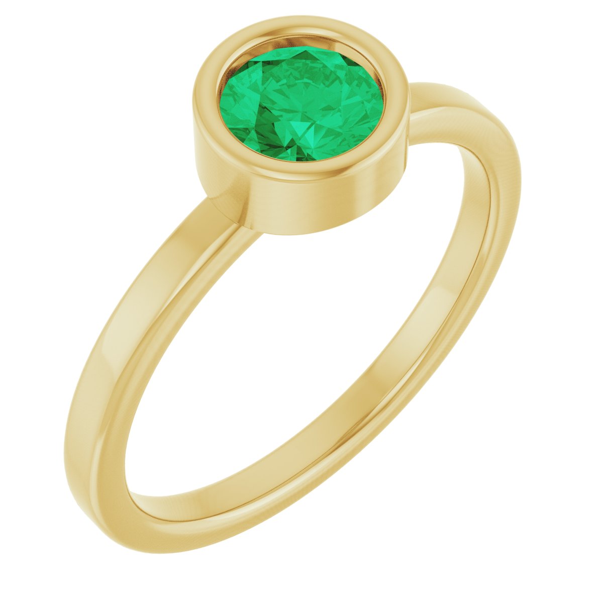 Bezel-Set Solitaire Ring -  Natural Emerald