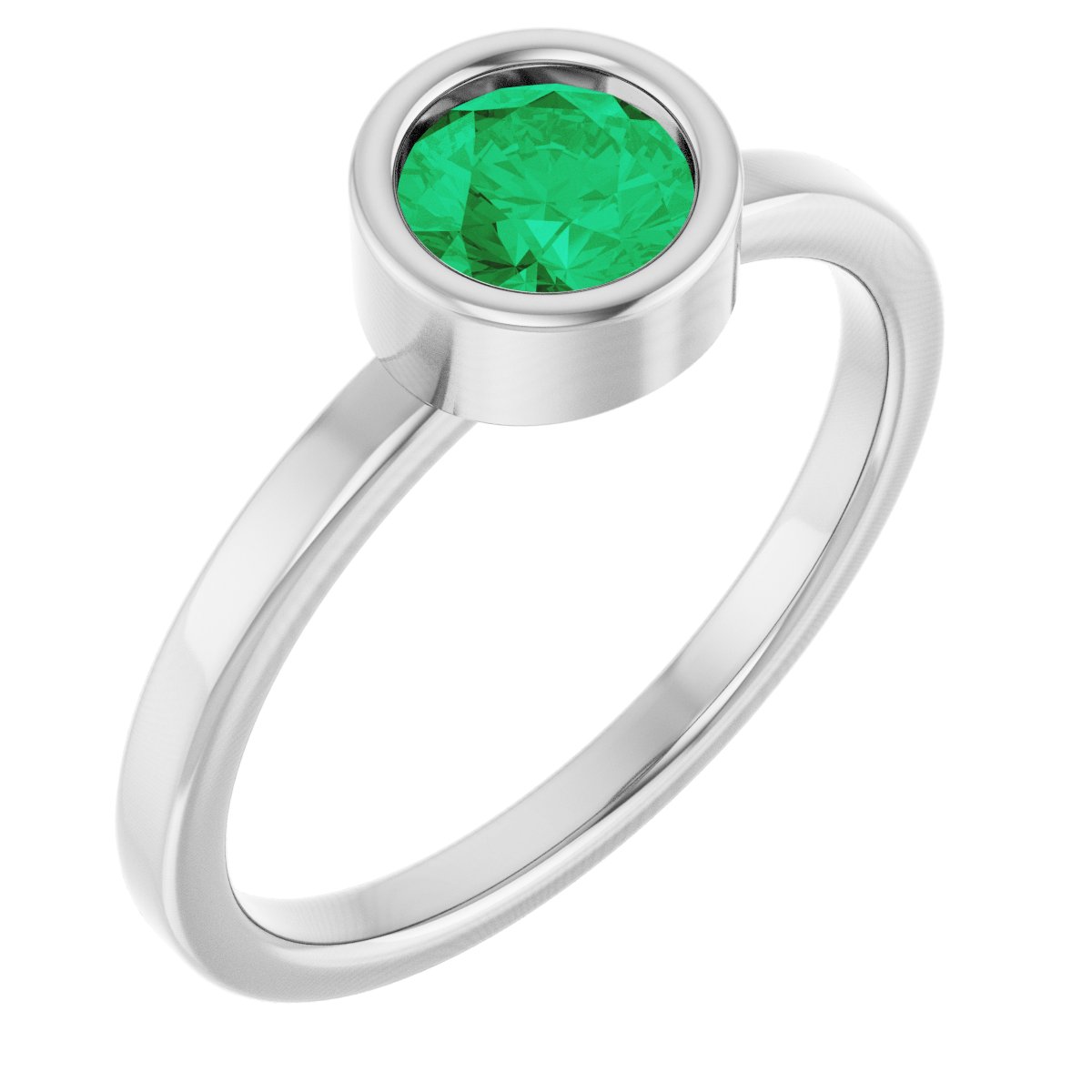 Bezel-Set Solitaire Ring -  Natural Emerald