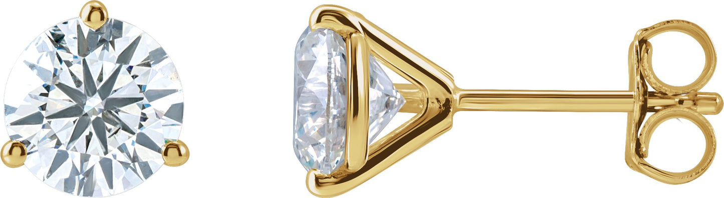 Round 3-Prong Cocktail-Style Stud Earrings - Lab Diamond