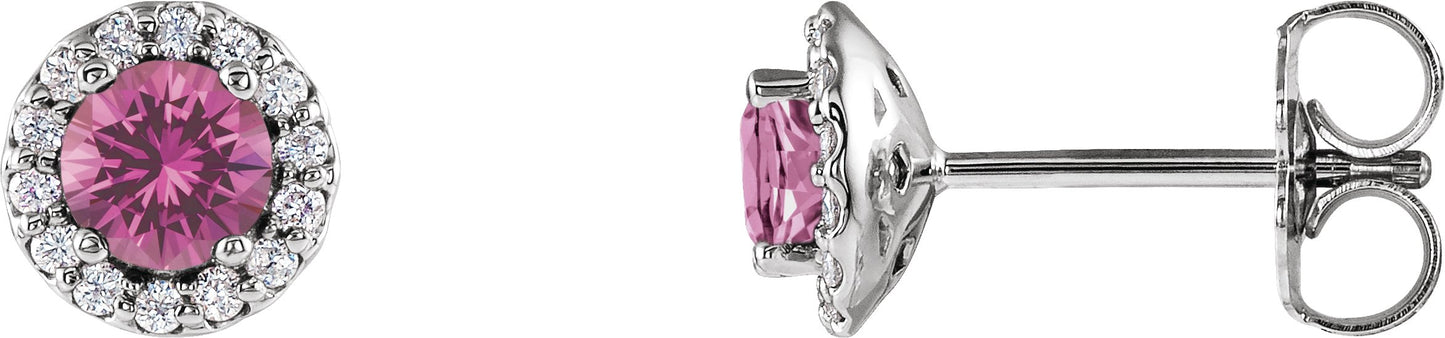 Round 4-Prong Halo-Style Earrings - Natural Pink Sapphire