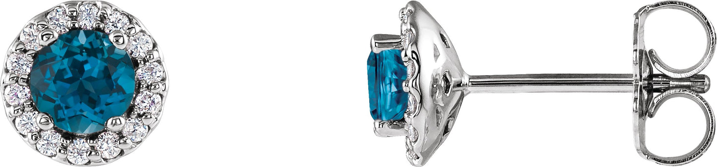 London Blue Topaz Halo-Style Earrings