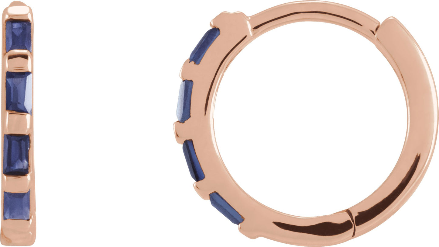 Baguette Huggie Earrings - Natural Blue Sapphire