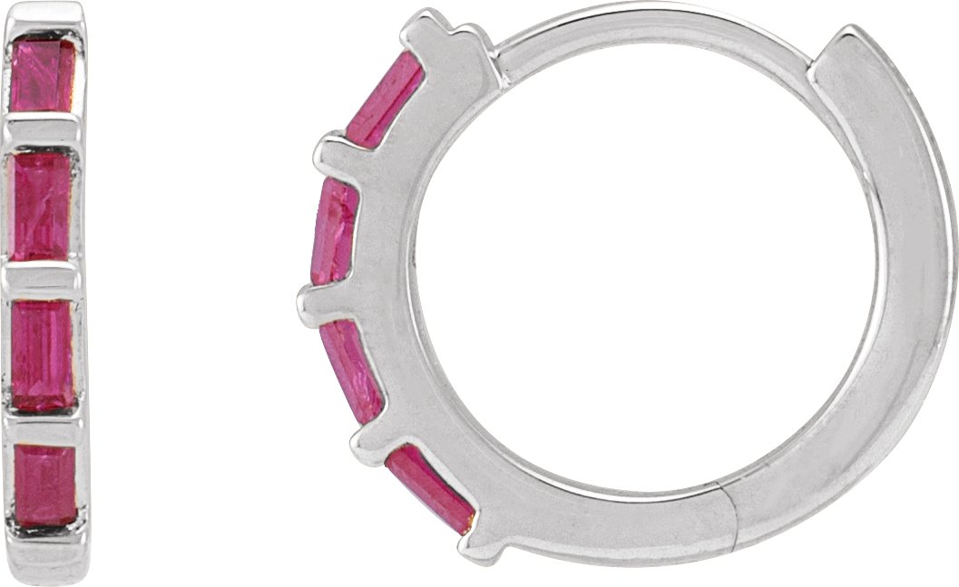 Baguette Huggie Earrings - Natural Ruby