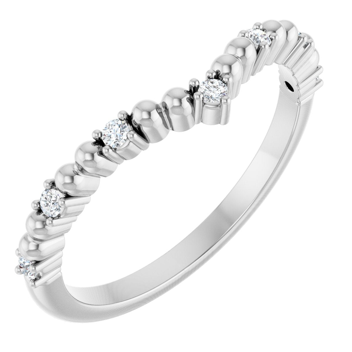 Beaded Diamond Chevron Wedding Band in 14K White Gold