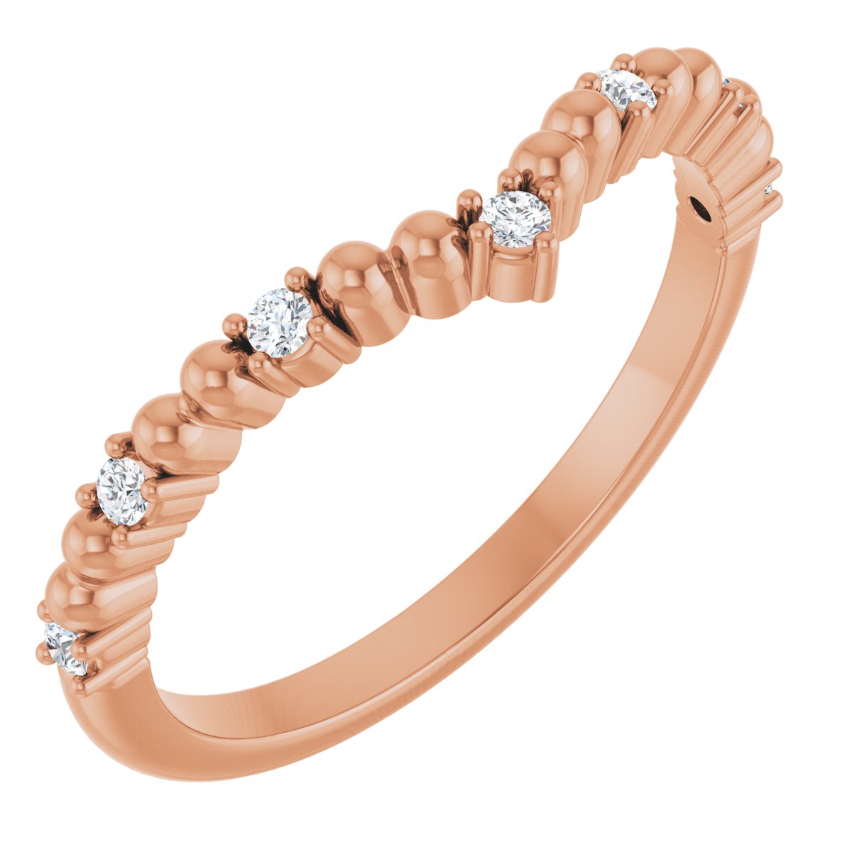 Beaded Diamond Chevron Wedding Band in 18K Rose Gold