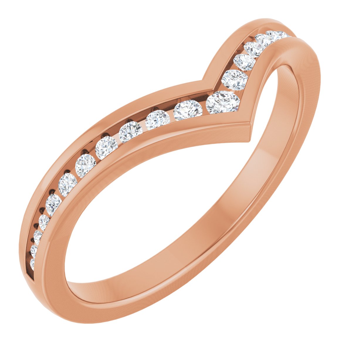 Channel-Set Diamond Chevron Wedding Band in 18K Rose Gold