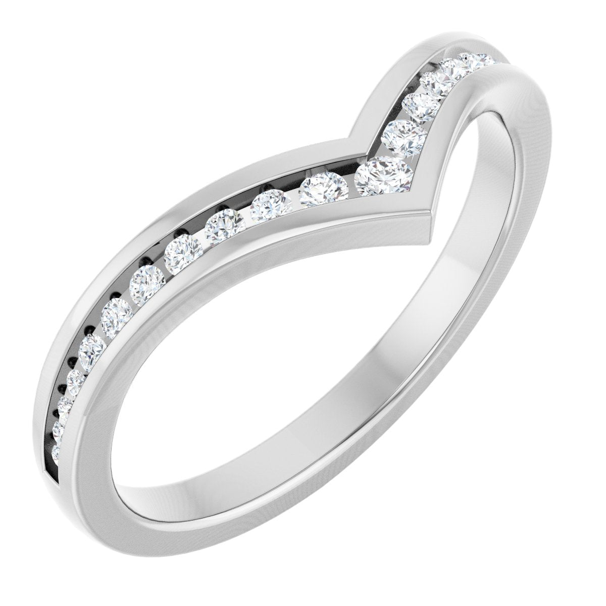 Channel-Set Diamond Chevron Wedding Band