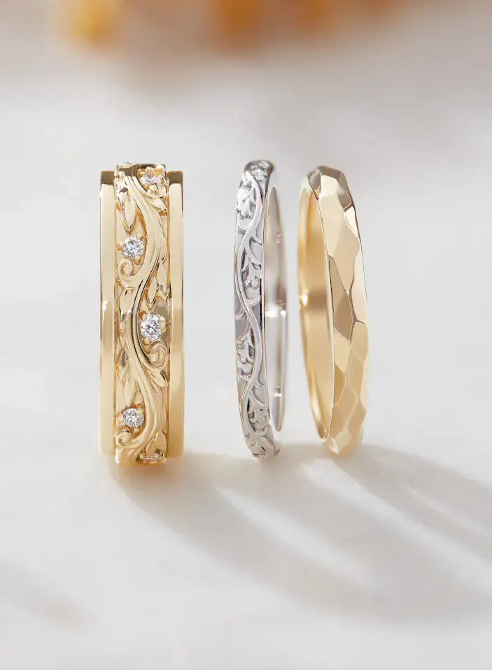Custom wedding bands for Brighton couples designed and handcrafted at Talori Jewelers near Brighton, MA.