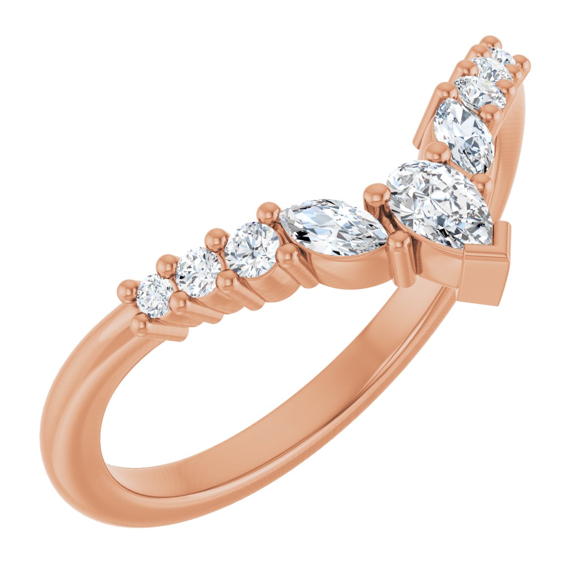 Graduated Diamond Curved Wedding Band in 18K Rose Gold