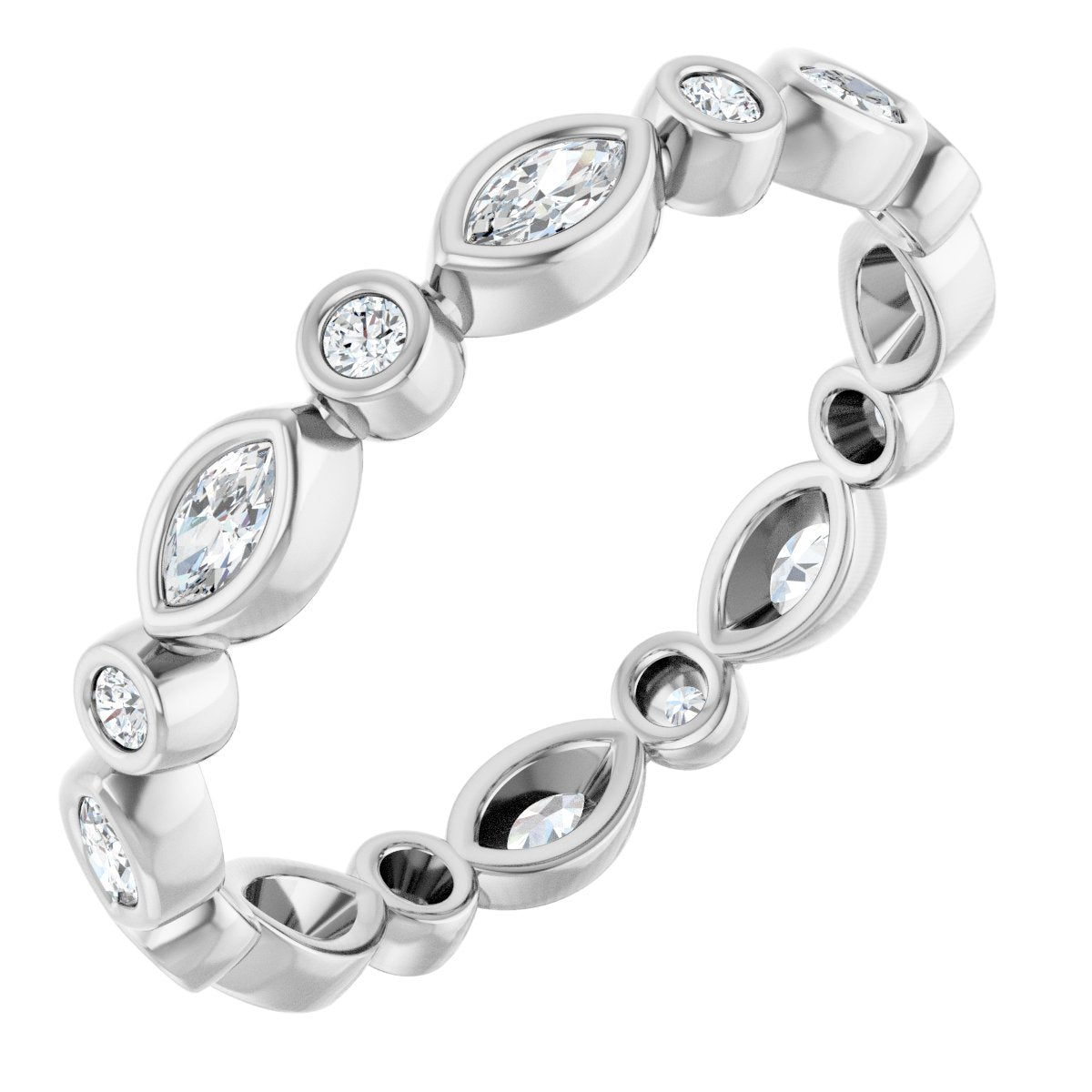 Marquise and round diamond eternity band with eye-shaped marquise stones