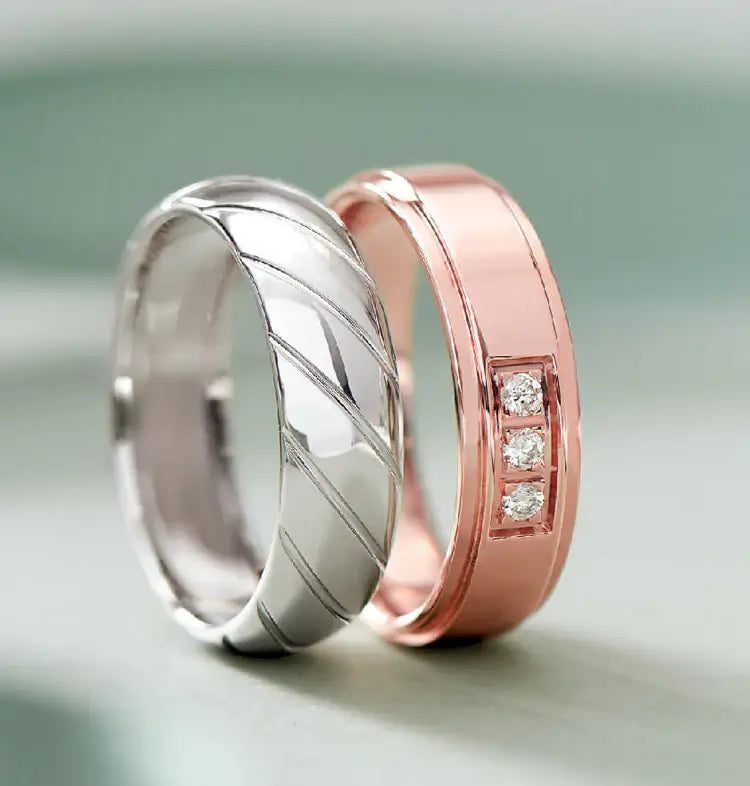 Men's classic gold and modern platinum wedding rings for Waltham grooms