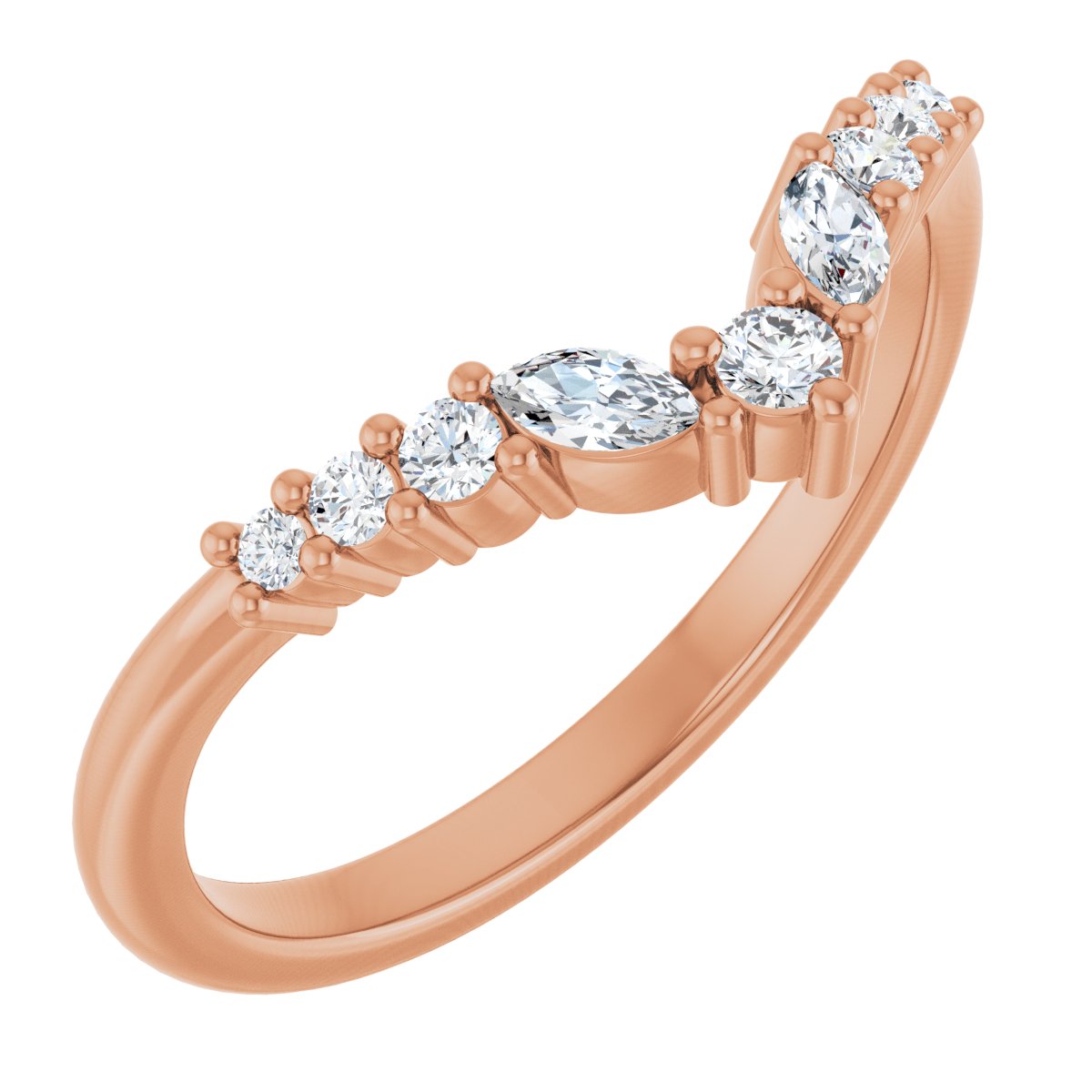 Mixed-Cut Diamond Chevron Wedding Band in 18K Rose Gold