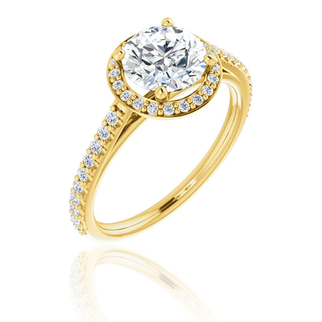 Round Diamond Halo Slim Pave Engagement Ring – Round / 14K Yellow / Natural Diamond – angle-1