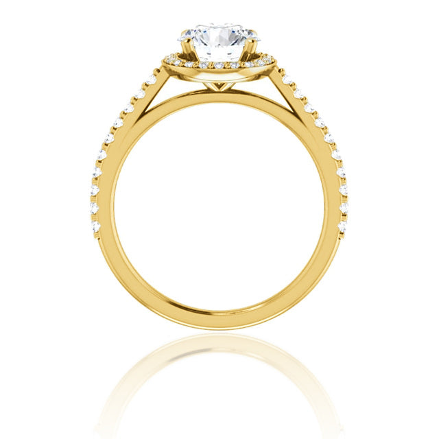 Round Diamond Halo Slim Pave Engagement Ring – Round / 14K Yellow / Natural Diamond – angle-2