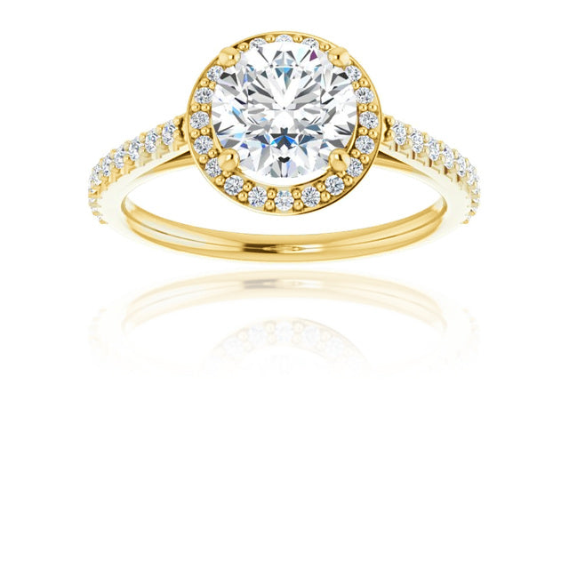 Round Diamond Halo Slim Pave Engagement Ring – Round / 14K Yellow / Natural Diamond – angle-3