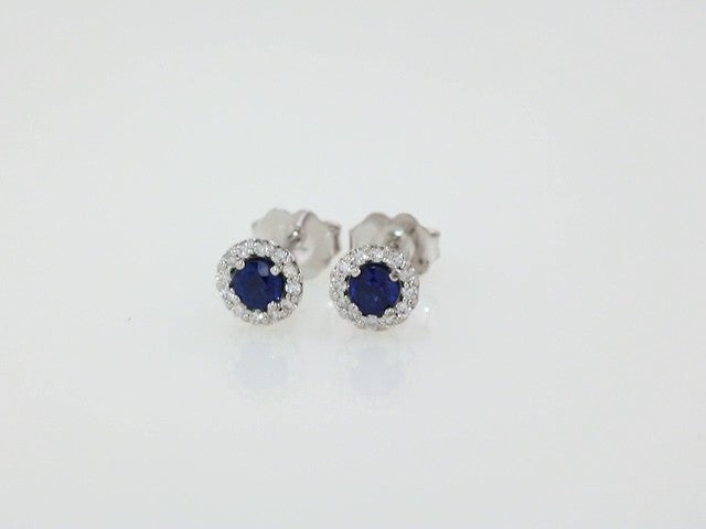Round 4-Prong Halo-Style Earrings - Natural Blue Sapphire