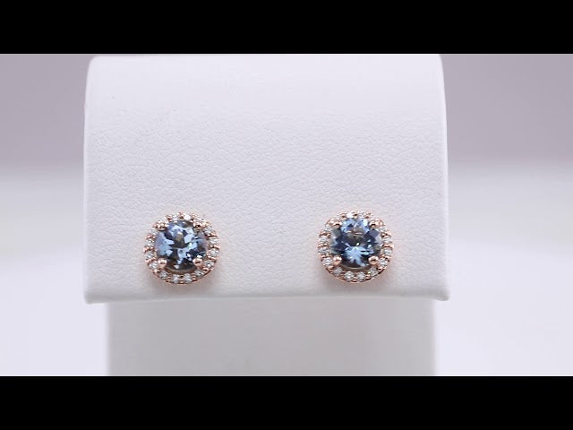 Round 4-Prong Halo-Style Earrings - Natural Aquamarine