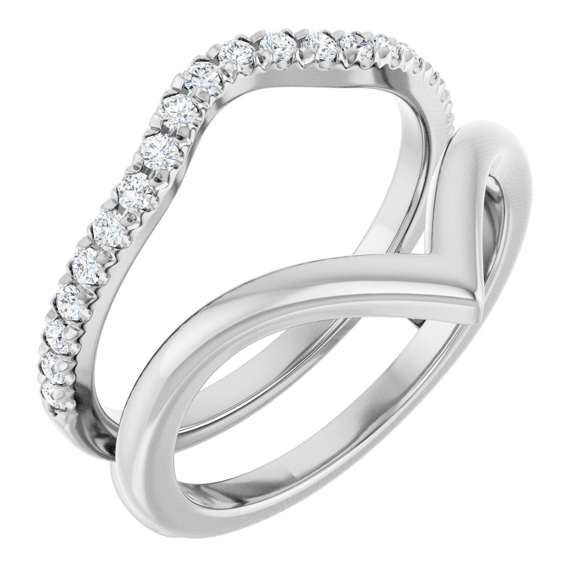 Twin Vow Diamond Chevron Wedding Set