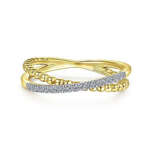 yellow gold criss cross diamond ring