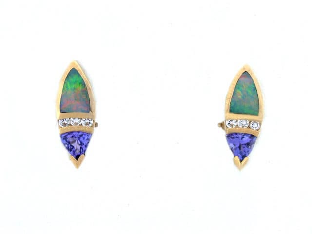 yellow gold tanzanite australian opal earrings