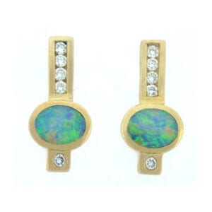 yellow gold australian opal diamond earrings