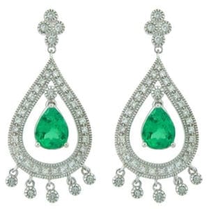 18KT White gold colombian emerald earrings from talori