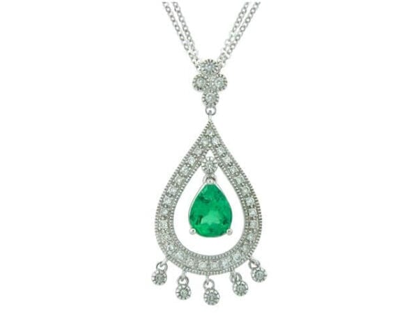 18kt white gold colombian emerald pendant