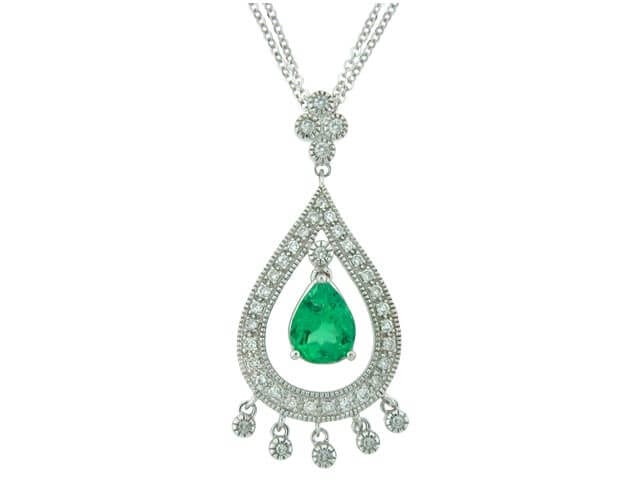 18kt white gold colombian emerald pendant