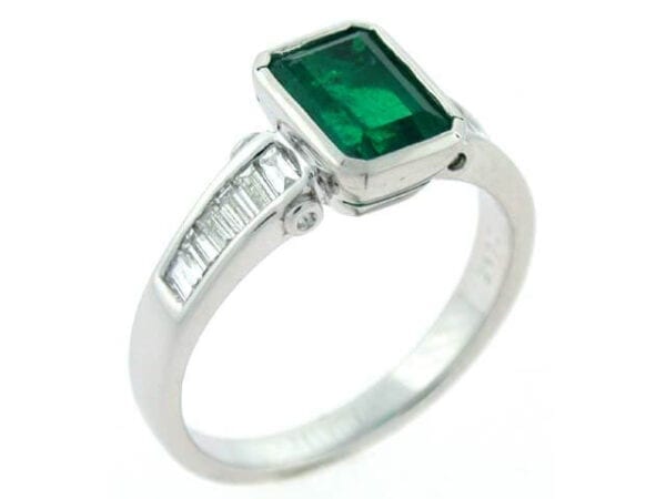 18kt white gold emerald cut colombian emerald diamond ring